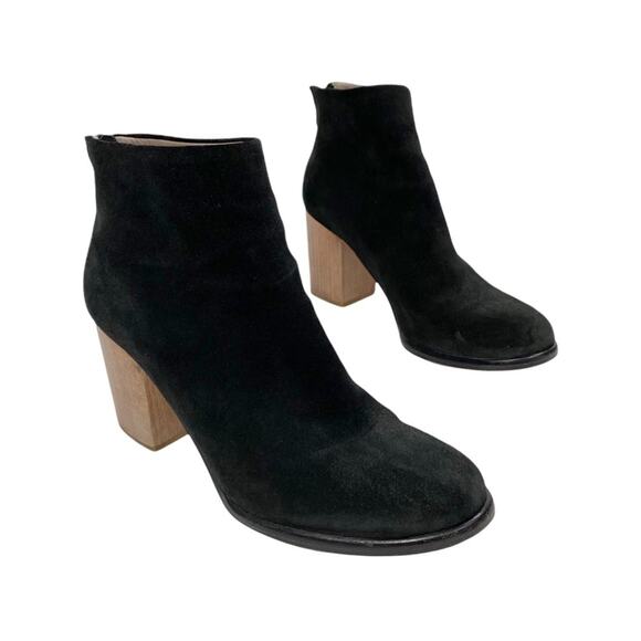 HELMUT LANG Calf Suede Block Heel Black Ankle Boots